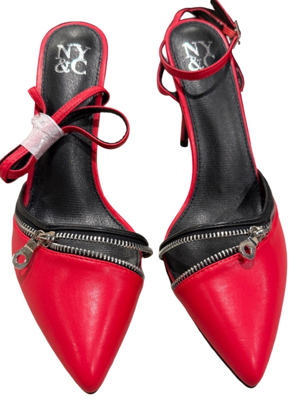 New York & Company Red Pointed-Toe Slingback Heels with Zipper Accent:?size 10 - Picture 1 of 13